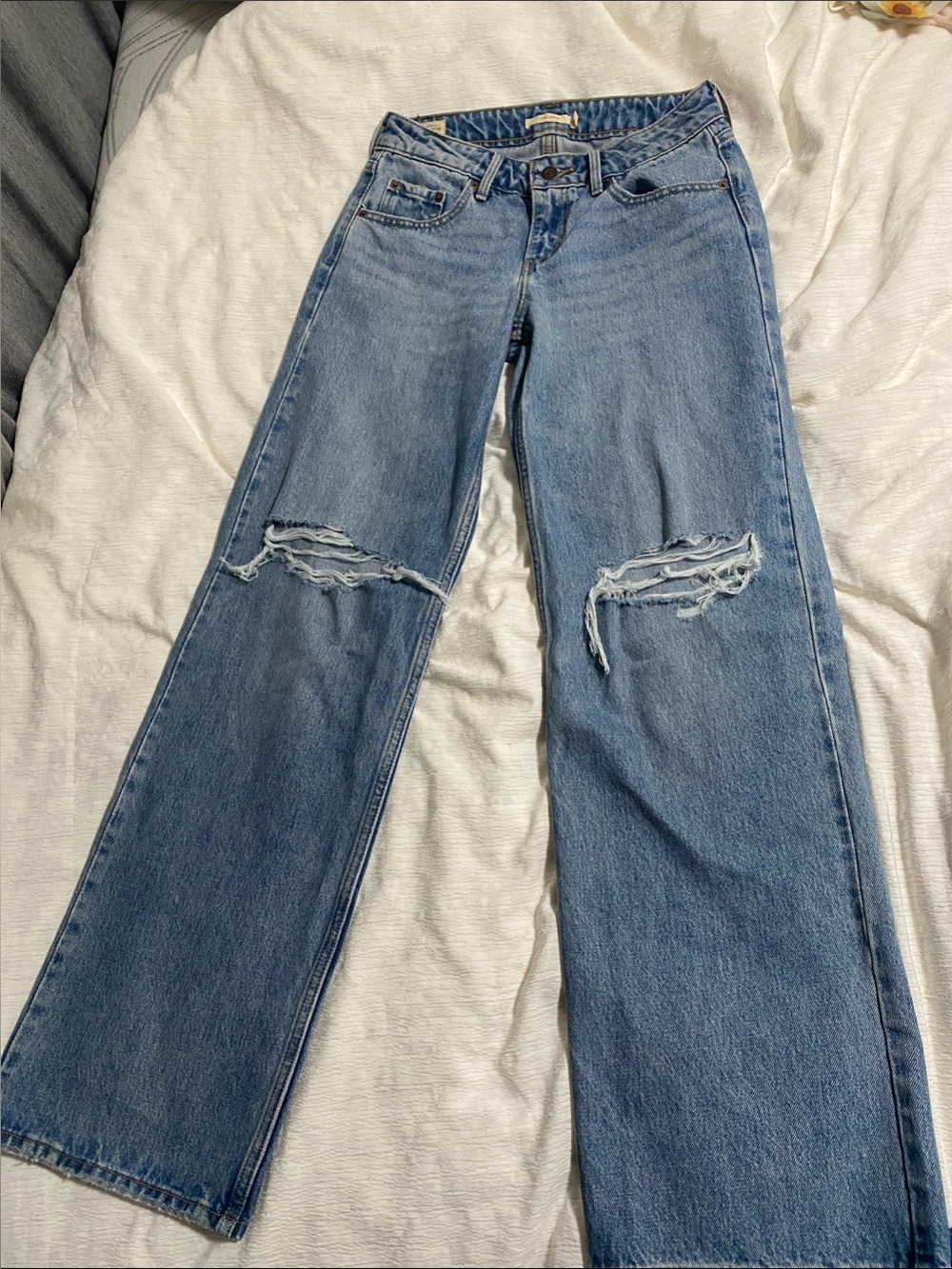 Levi's Light Blue Distressed Wide-Leg Jeans